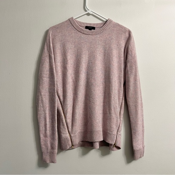 J. Crew 100% Wool Pink Lilac Sweater w Zipper Front Details Speckled Small - Picture 1 of 8